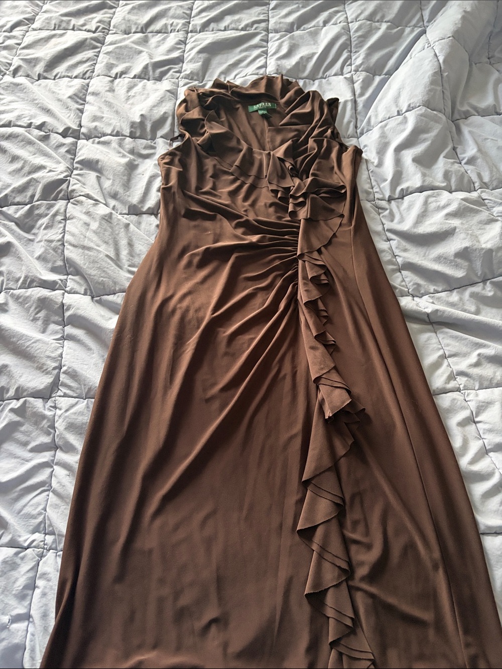 Lauren Ralph Lauren Brown Ruffle-Front Maxi Dress